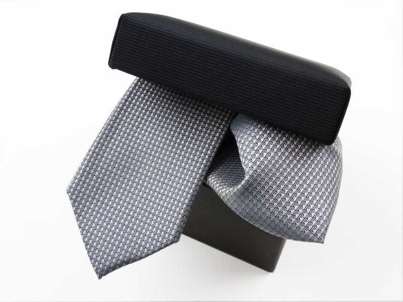 Krawatten-Set, 100% Seide, 6cm slim, Minimal, Dkl.Blau-Weiß