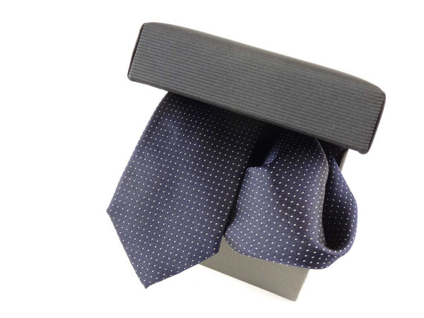 Krawatten-Set, 100% Seide, 6cm slim, Picoté, Navy