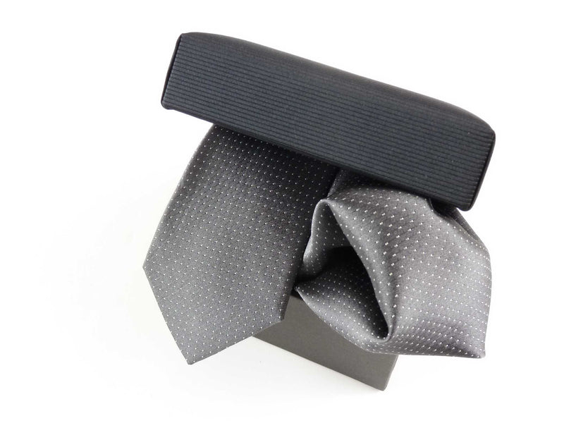 Krawatten-Set, 100% Seide, 6cm slim, Picoté, Grau