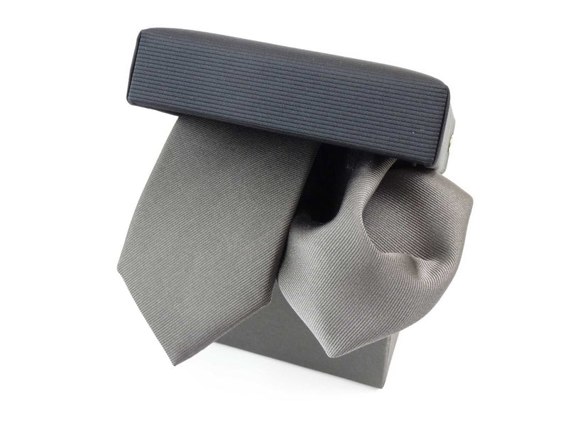 Krawatten-Set, 100% Seide, 6cm slim, Twill, Grau