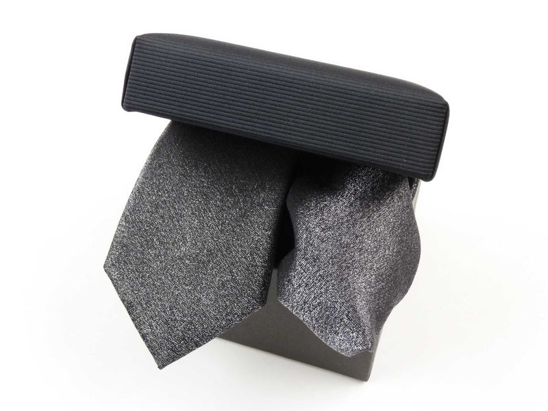 Krawatten-Set, 100% Seide, 6cm slim, offene Struktur, Grau