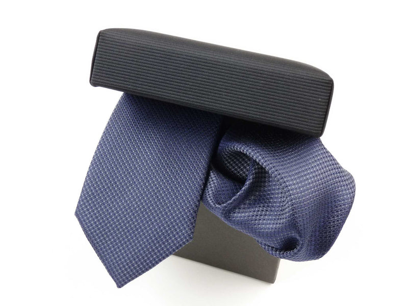 Krawatten-Set, 100% Seide, 6cm slim, Minimalstruktur, Navy
