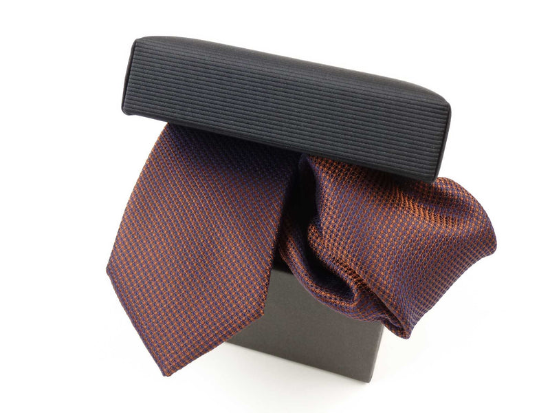 Krawatten-Set, 100% Seide, 6cm slim, Minimalstruktur, Rost/Orange