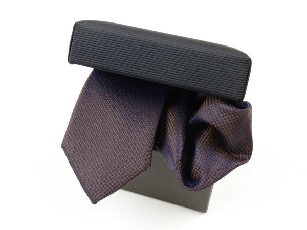 Krawatten-Set, 100% Seide, 6cm slim, Minimalstruktur, Braun