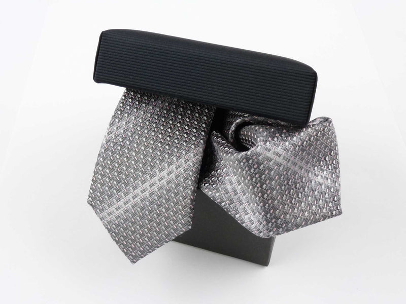Krawatten-Set, 100% Seide, 6cm slim, Minimal, Silber-Rosé
