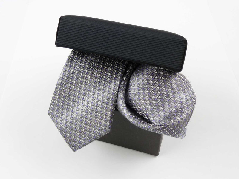 Krawatten-Set, 100% Seide, 6cm slim, Minimal, Silber-Flieder
