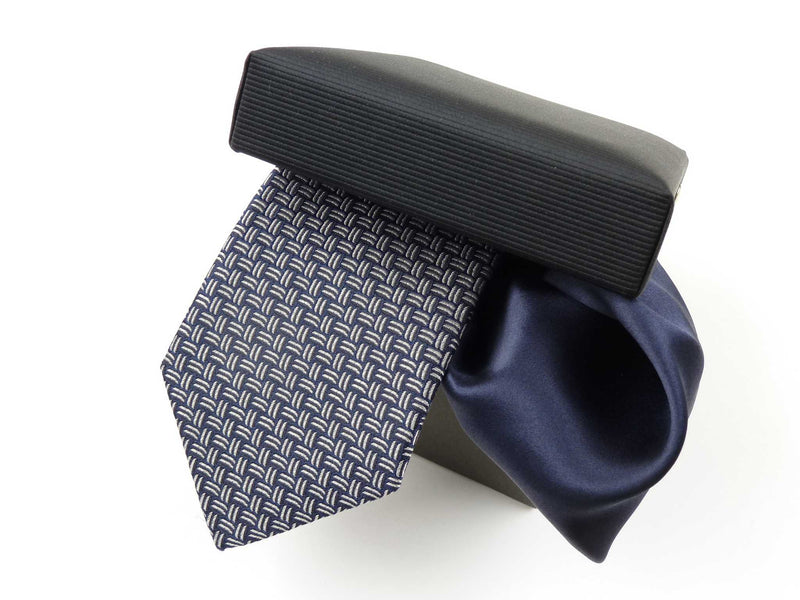 Krawatten-Set, 100% Seide, 7,5cm, Minimal, Dkl.Blau-Weiß
