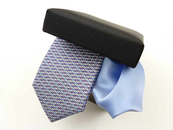Krawatten-Set, 100% Seide, 7,5cm, Minimal, Flieder-Blau-Weiß