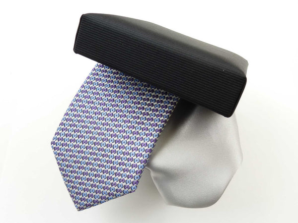 Krawatten-Set, 100% Seide, 7,5cm, Minimal, Flieder-Blau-Weiß