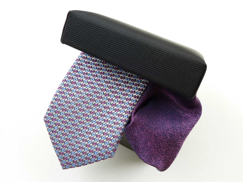 Krawatten-Set, 100% Seide, 7,5cm, Minimal, Fuchsia-Blau-Weiß