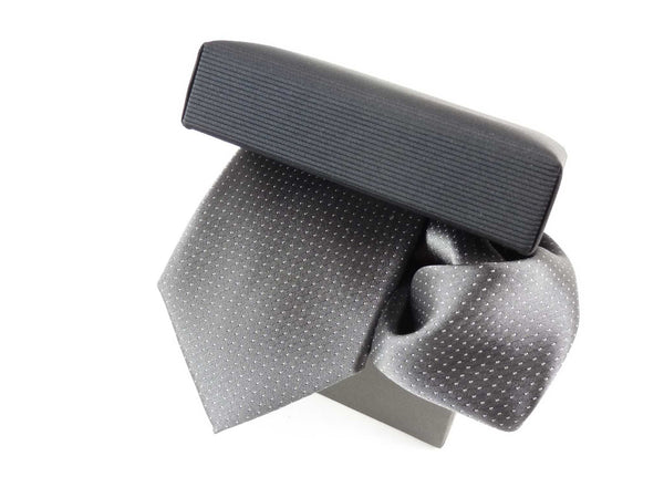 Krawatten-Set, 100% Seide, 7,5cm, Picoté, Grau