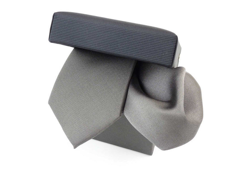 Krawatten-Set, 100% Seide, 7,5cm, Twill, Grau
