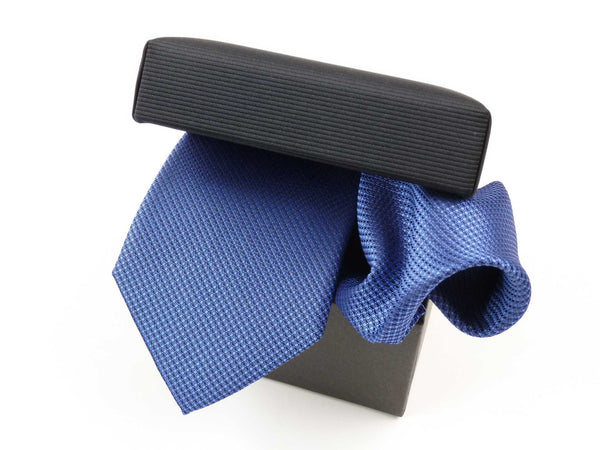 Krawatten-Set, 100% Seide, 7,5cm, Minimalstruktur, Royalblau