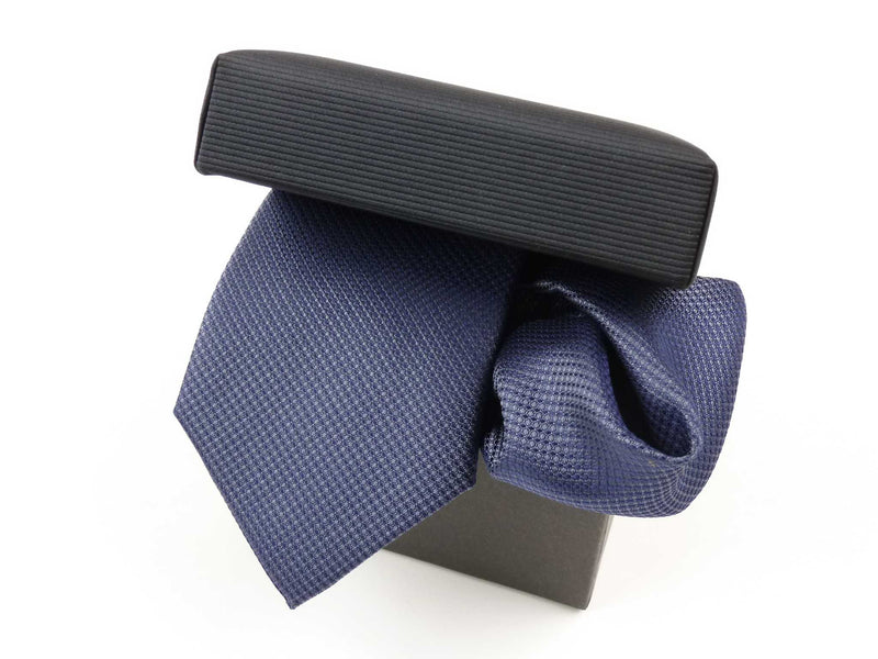 Krawatten-Set, 100% Seide, 7,5cm, Minimalstruktur, Navy