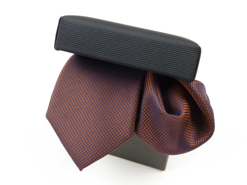 Krawatten-Set, 100% Seide, 7,5cm, Minimalstruktur, Rost/Orange
