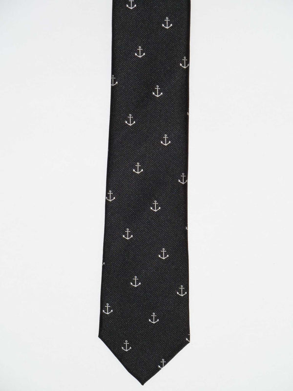 Krawatte, 100% Seide, 6cm slim, Anker, Schwarz
