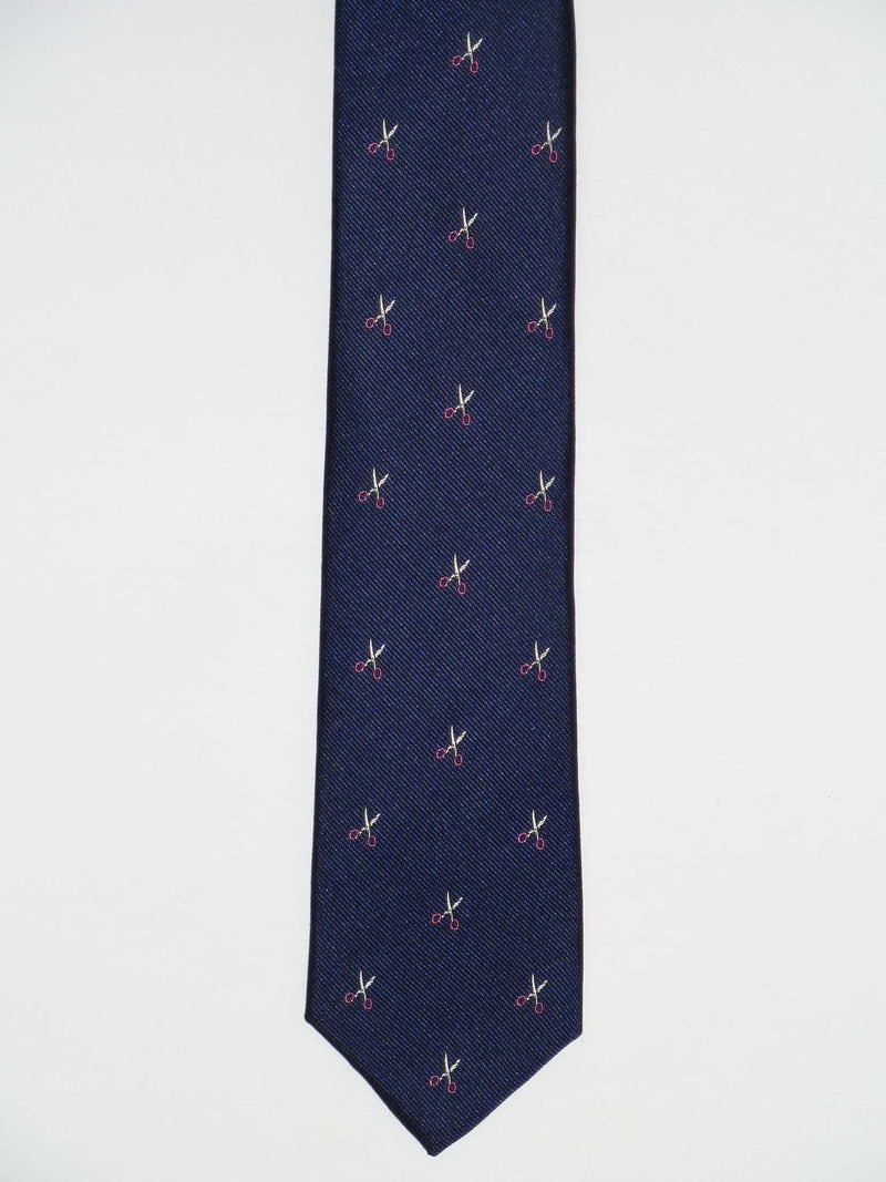 Krawatte, 100% Seide, 6cm slim, Schere, Blau