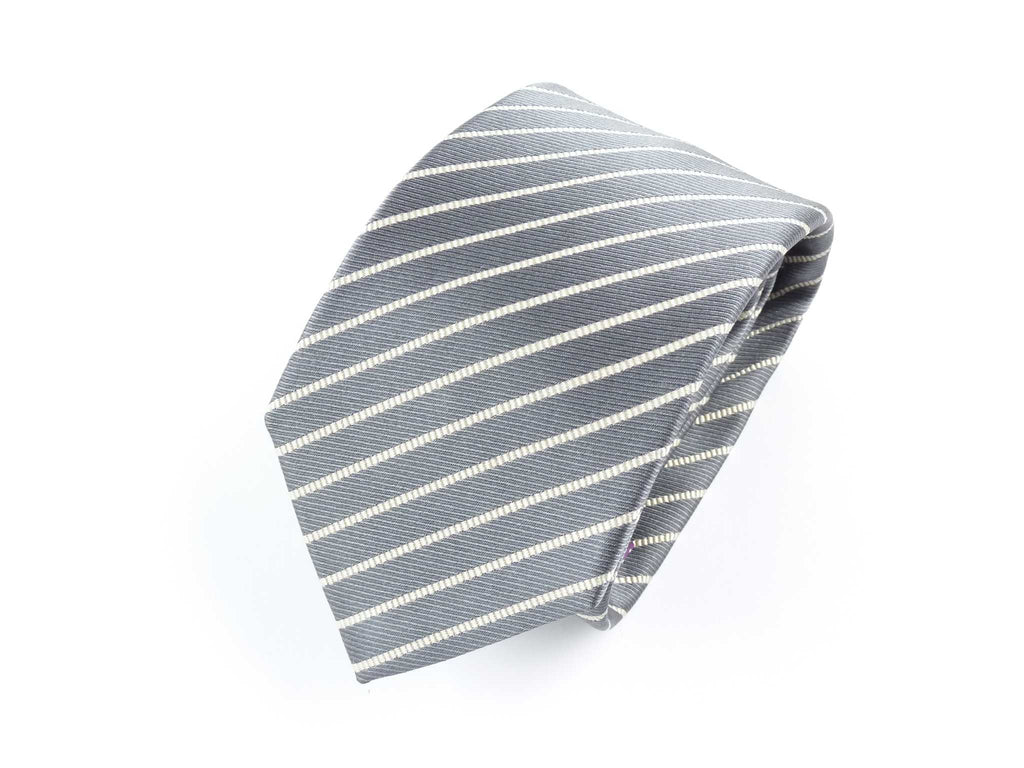 Krawatte, 100% Seide, 7,5cm, Krawattenfabrik Streifen, Hellgrau – MAICA