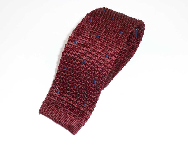 Krawatte, 100% Seide, gestrickt, 6cm slim, Tupfen, Dunkelrot